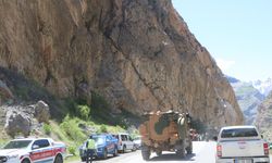 Hakkari-Çukurca kara yolunda heyelan; kamyonet kayalar arasında kaldı (2)