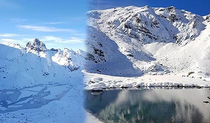 Karçal Dağı'nda göller ve akarsular buz tuttu