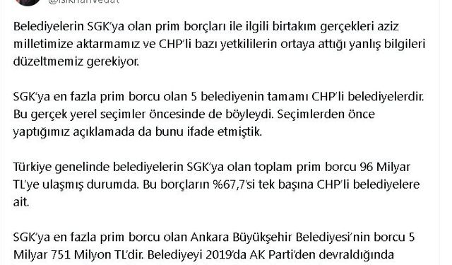 Bakan Işıkhan, SGK borcu en yüksek 5 belediyeyi açıkladı